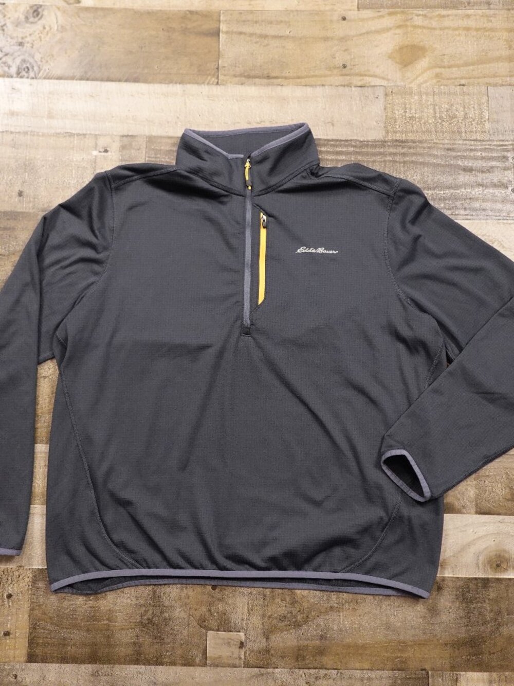 Eddie Bauer Grid Fleece Quarter Zip Pullover Men’s XL Gray Outdoor